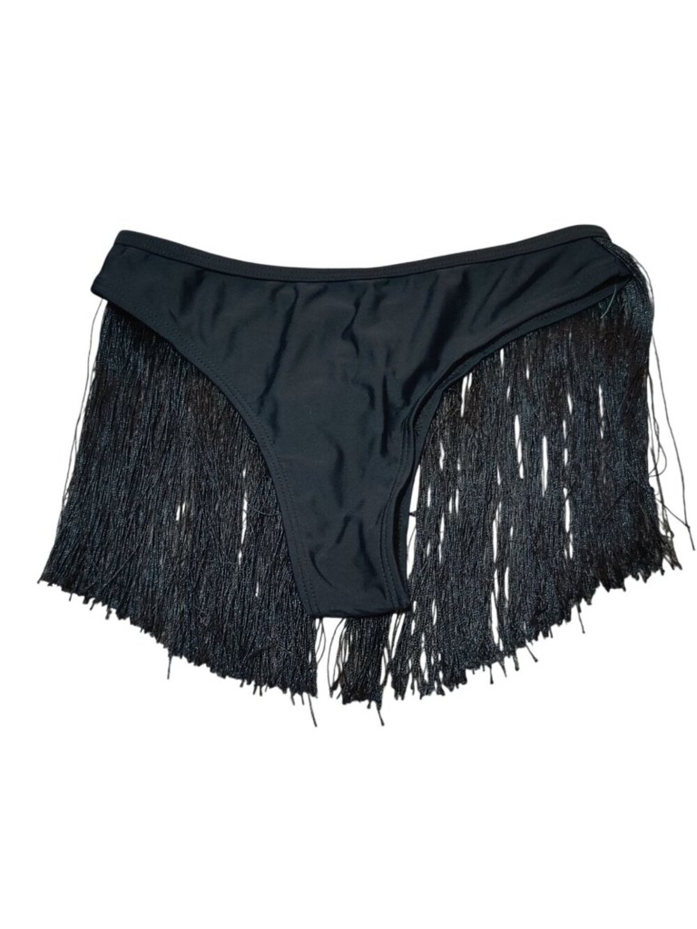 Black Fringe Bikini Bottom Size XS Cutout Cheeky Swimwear Festival Dance Sexy